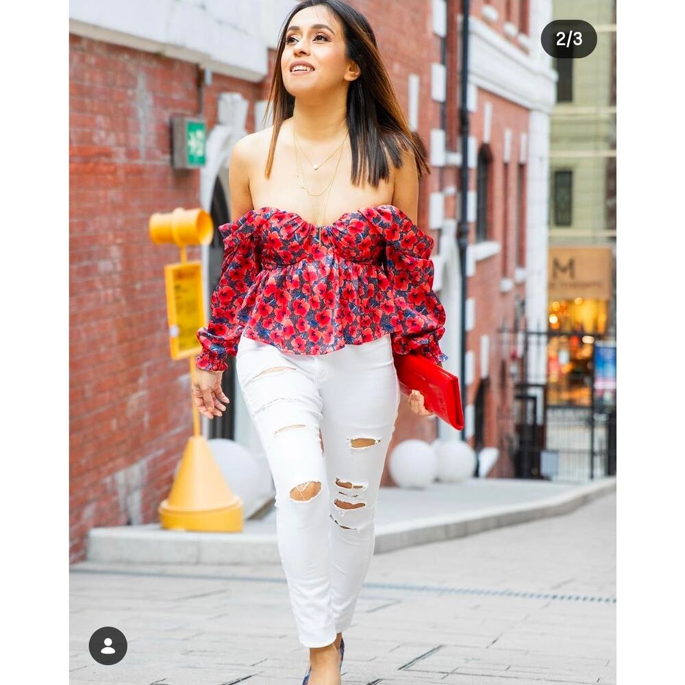 Revolve Burna Blouse M Romantic Boho Floral Satin Off Shoulder Whimsigoth Core
